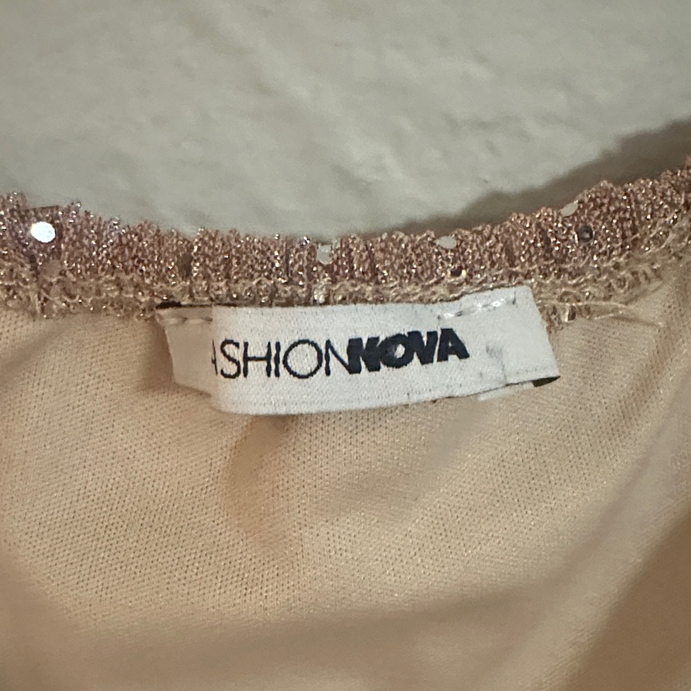 Fashion Nova Sequin Ruffle Blouse - Brown - Picture 2 of 7